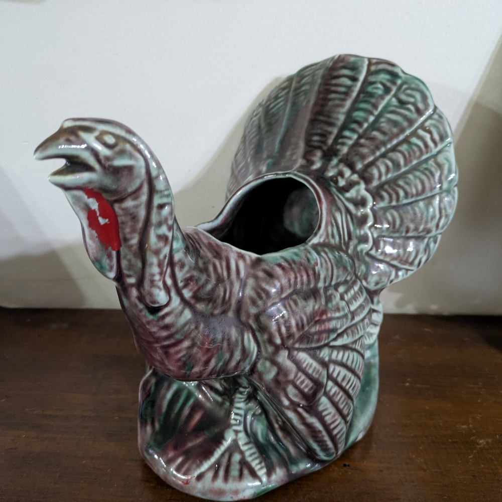 Vintage American Bisque Style Turkey Planter Centerpiece Thanksgiving Decor Mid